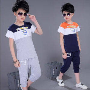 Kid's O-Neck Short Sleeve Striped Pattern Shirt With Trouser Set
