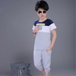 Kid's O-Neck Short Sleeve Striped Pattern Shirt With Trouser Set