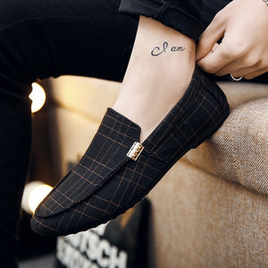 Men's Pointed Toe Canvas Plaid Slip-On Comfortable Casual Wear Shoes