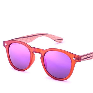 Kid's Round Light Colorful Mirror Lens Wooden Frame Sunglasses
