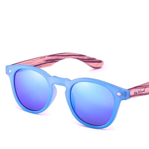 Kid's Round Light Colorful Mirror Lens Wooden Frame Sunglasses