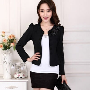 Women's Round Neck Long Sleeve Floral Double Breasted Blazers