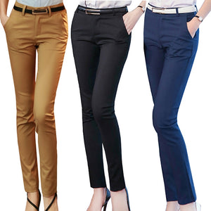 Women's High Waist Plain Zipper Closure Side Pocket Formal Pants