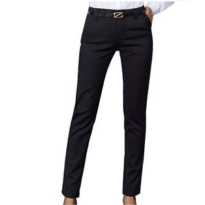 Women's High Waist Plain Zipper Closure Side Pocket Formal Pants