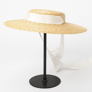 Women's Round Straw Linen Ribbon Tie Strap Summer Wear Brim Hats