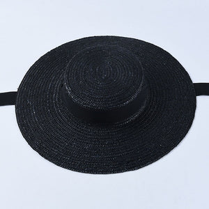 Women's Round Straw Linen Ribbon Tie Strap Summer Wear Brim Hats