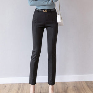 Women's High Waist Plain Button Zipper Closure Side Pocket Formal Pant