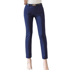 Women's High Waist Plain Button Zipper Closure Side Pocket Formal Pant