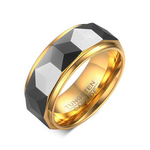 Men's 100% Tungsten Round Gold Meteorite Inlay Stud Wedding Ring