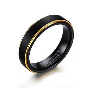 Men's 100% Tungsten Round Black Gold Rhodium Wedding Ring