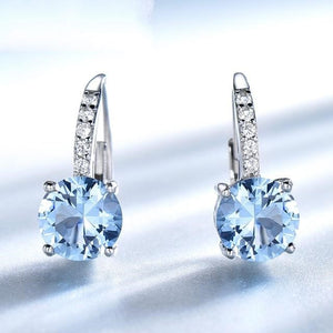 Women's 100% 925 Sterling Silver Round Blue Zircon Stud Earrings