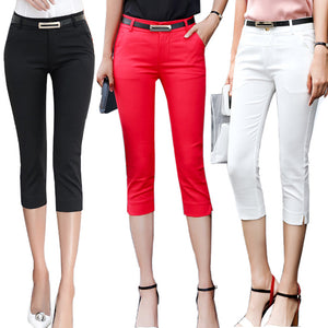Women's High Waist Plain Button Zipper Knee-Length Formal Pants