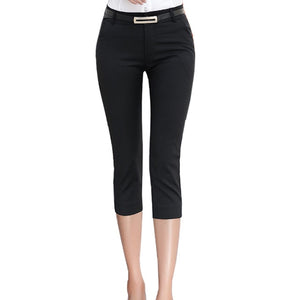 Women's High Waist Plain Button Zipper Knee-Length Formal Pants