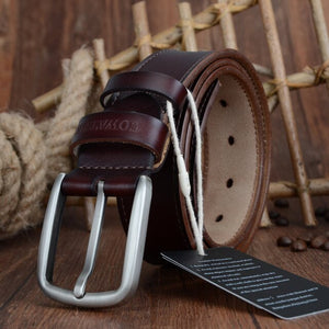 Men's Genuine Leather Plain Strap Alloy Pin Buckle Closure Belts