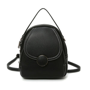 Women's Leather Plain Open Pocket Double Zipper Mini Backpacks