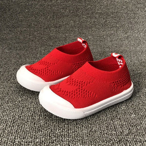 Kid's Round Toe Plain Mesh Hollow Out Slip-On Casual Sneakers
