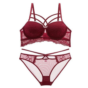 Women's Spaghetti Adjusted-Strap Lace Back Closure Bra With Panties