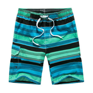 Men's Low Elastic Waist Lace-Up Striped Quick Dry Beach Flare Shorts
