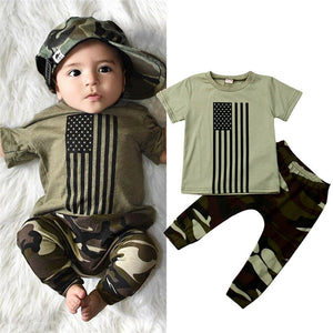Baby's O-Neck Short Sleeves Shirt With Elastic Waist Trouser Set