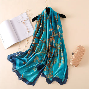 Women's Silk Floral Printed Long Neck Wrap Winter Wear Scarves