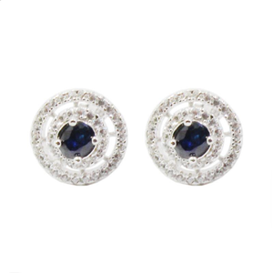 Women's 100% 925 Sterling Silver Dark Blue Sapphire Stud Earrings