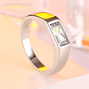 Men's 100% 925 Sterling Silver Zircon Wedding Geometric Ring