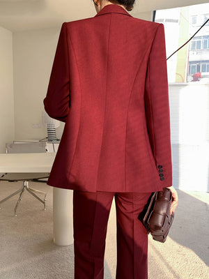 Women's V-Neck Cotton Full Sleeves Elegant Three-Piece Blazer Set